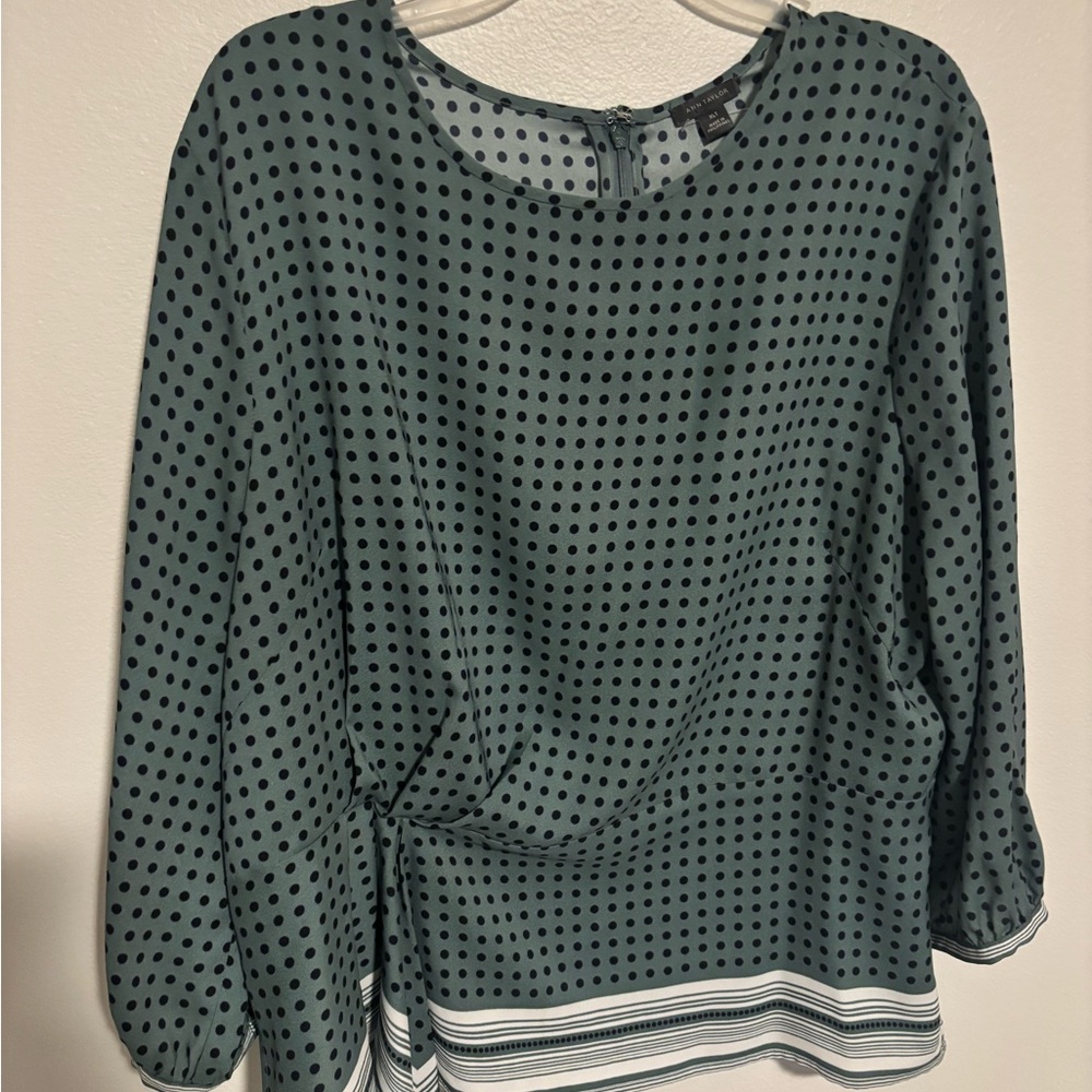 Ann Taylor Teal and Black Polka Dot Blouse